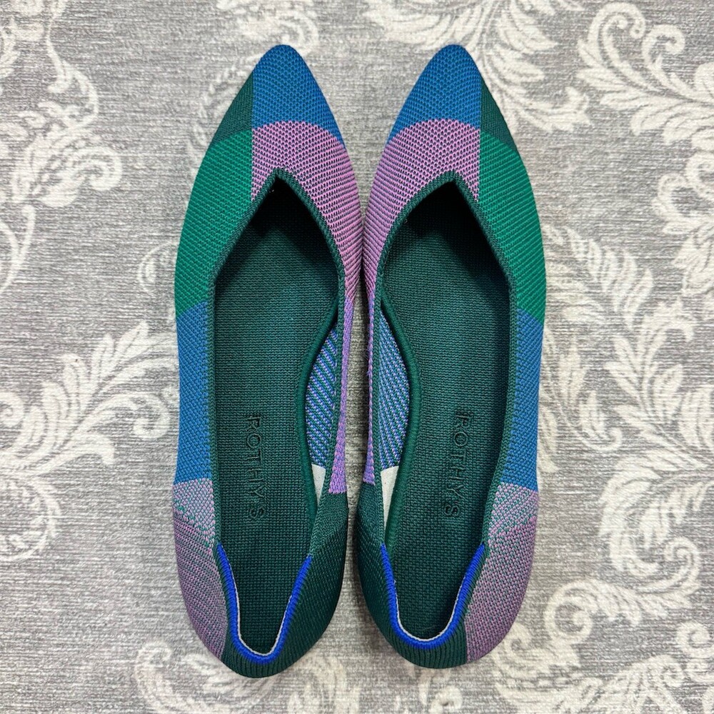Rothy's The Point Flats Womens US 10 Green Green Purple Colorblock Slip-On